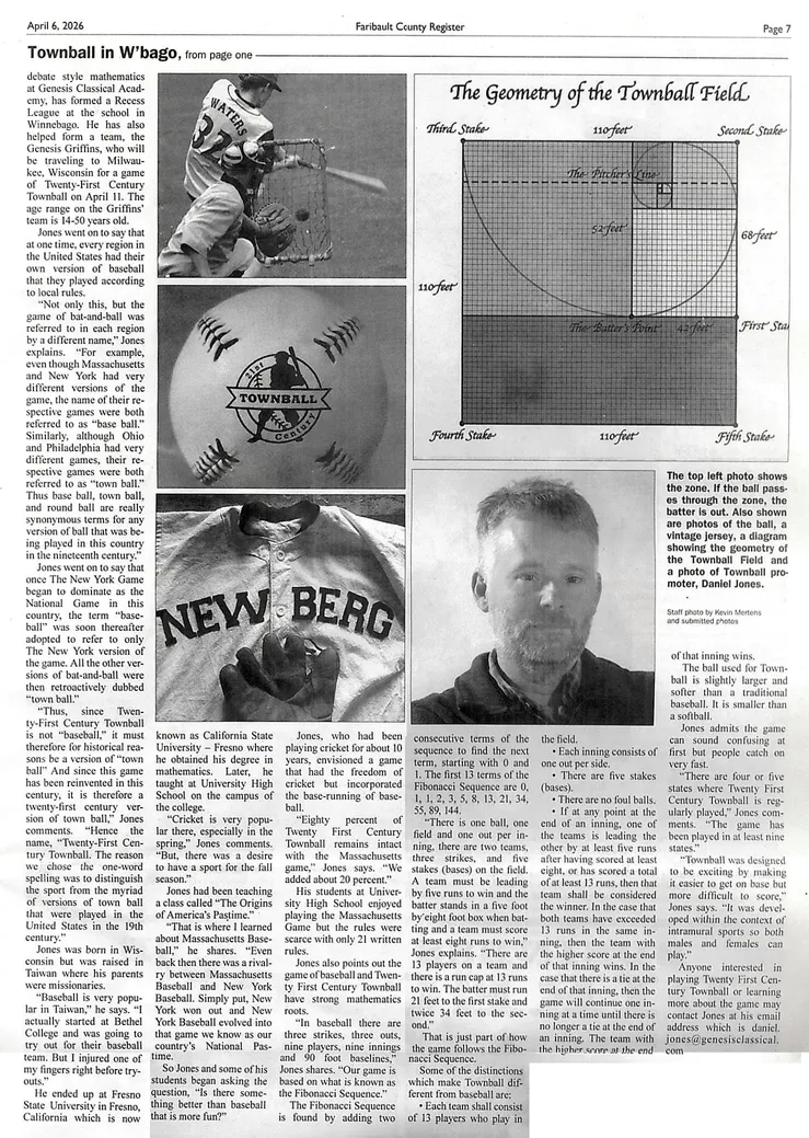 Townball article in Fairbault County Register newspaper