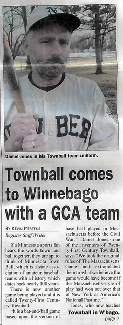 Teaser for Townball article in Fairbault County Register newspaper